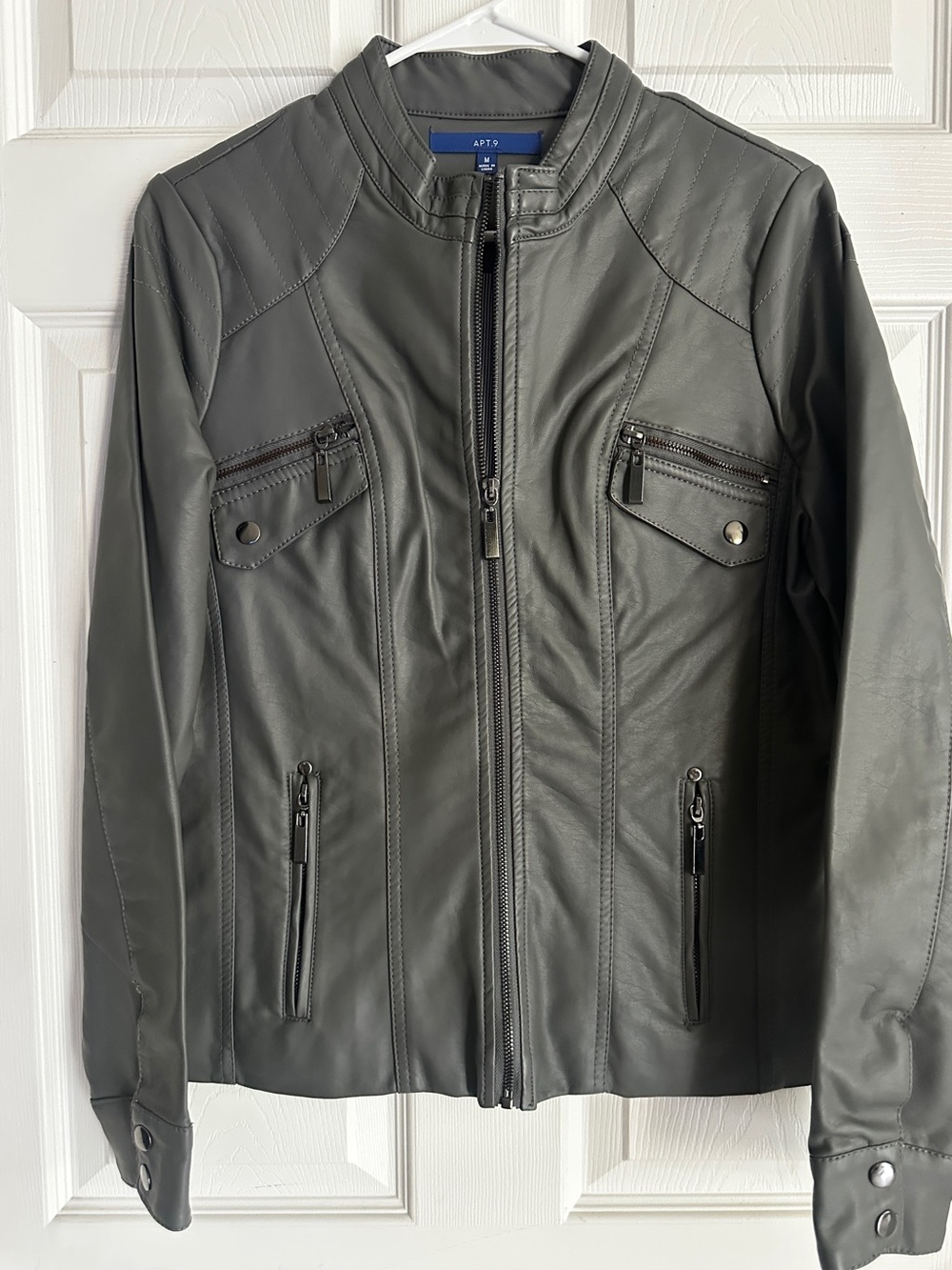 Apt. 9 Dark Gray Faux Leather Moto Jacket Size Medium